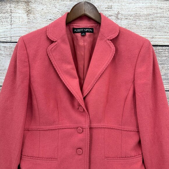 Albert Nipon Blazer Womens Size 12 Coral Jacket Wool Blend Lined Pockets - Picture 4 of 11